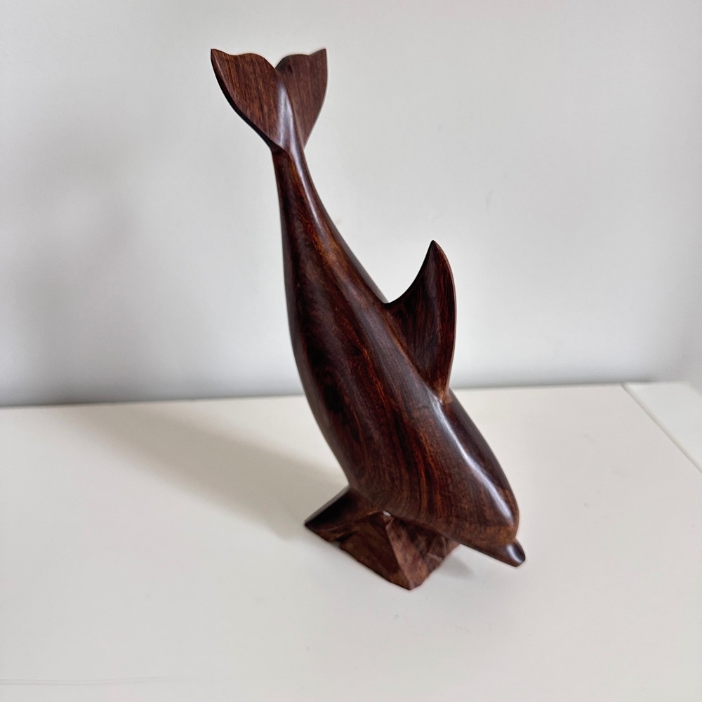 Vintage‎ Hand Carved Ironwood Dolphin Porpoise Figurine 9" Wood Statue Figure